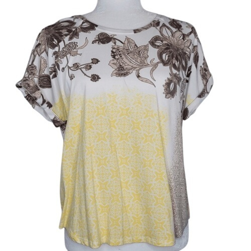 Appleseed's Brown & Yellow Floral Short Sleeve‎ Top